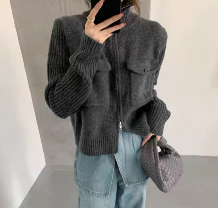 Zip-Up Knit Cardigan