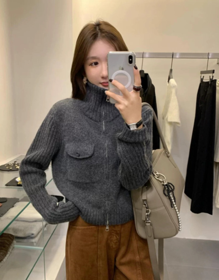 Zip-Up Knit Cardigan