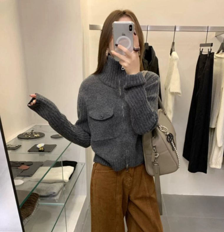 Zip-Up Knit Cardigan