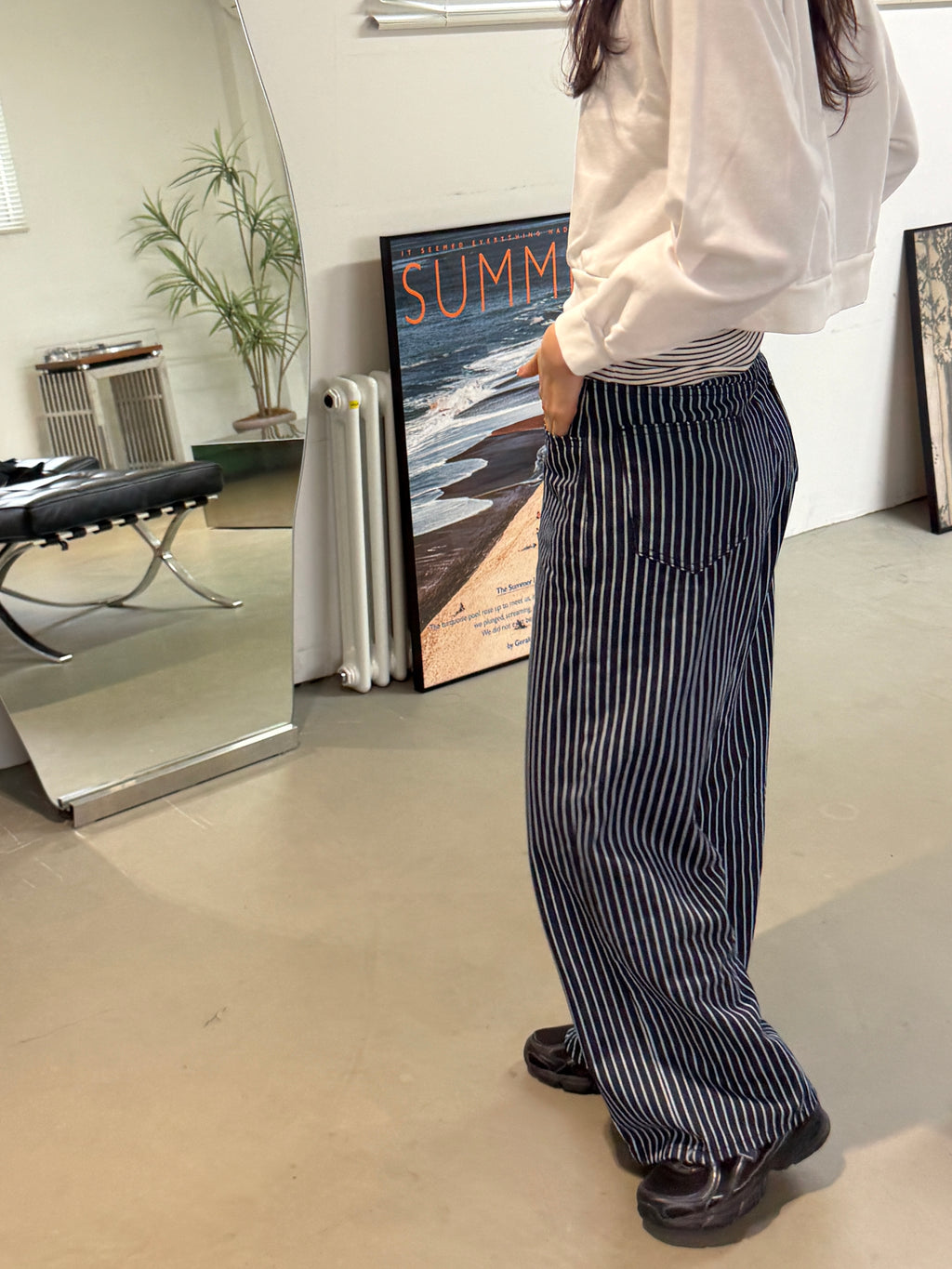 Vertical Stripe Wide-Leg Pants