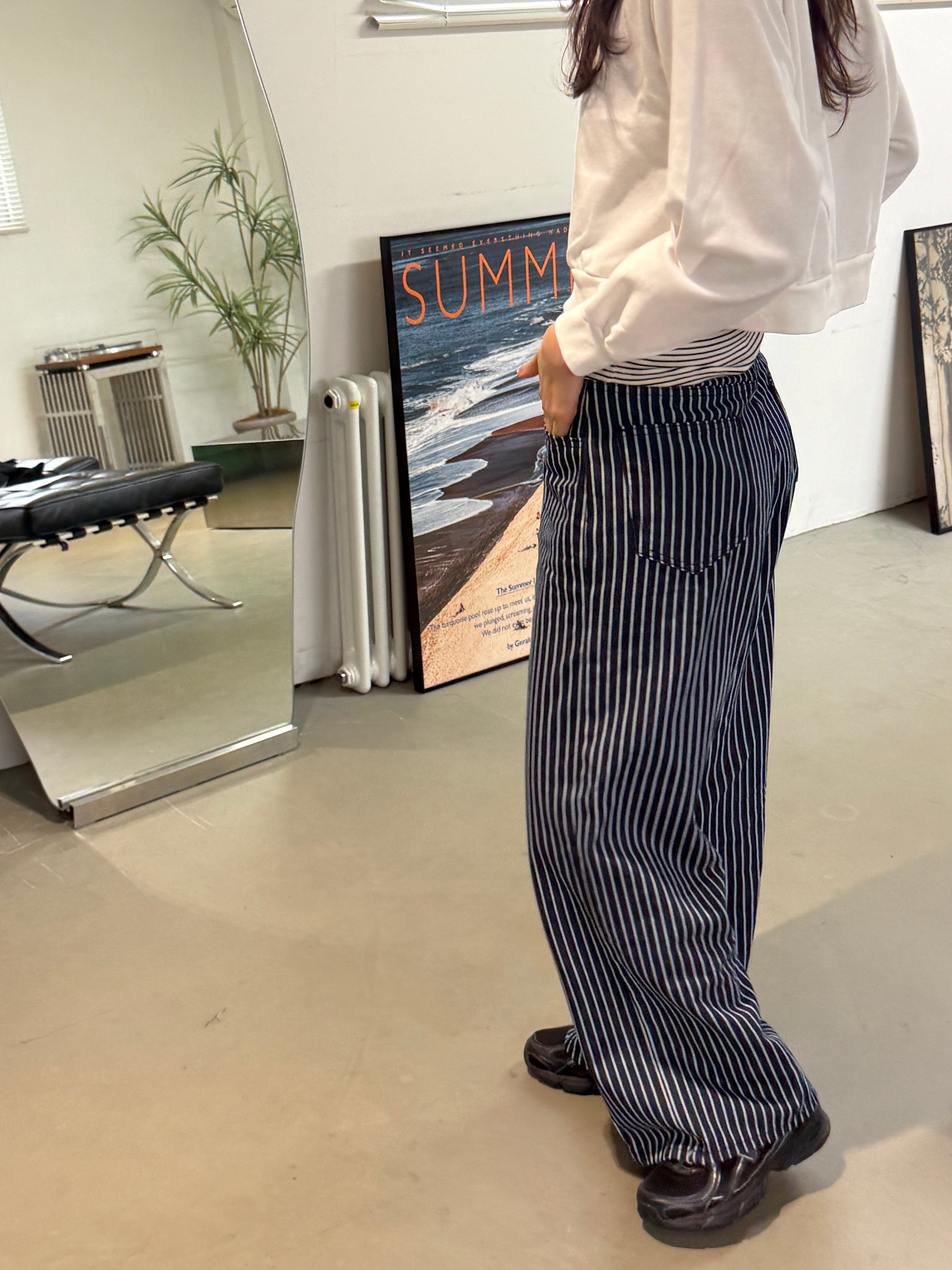 Vertical Stripe Wide-Leg Pants