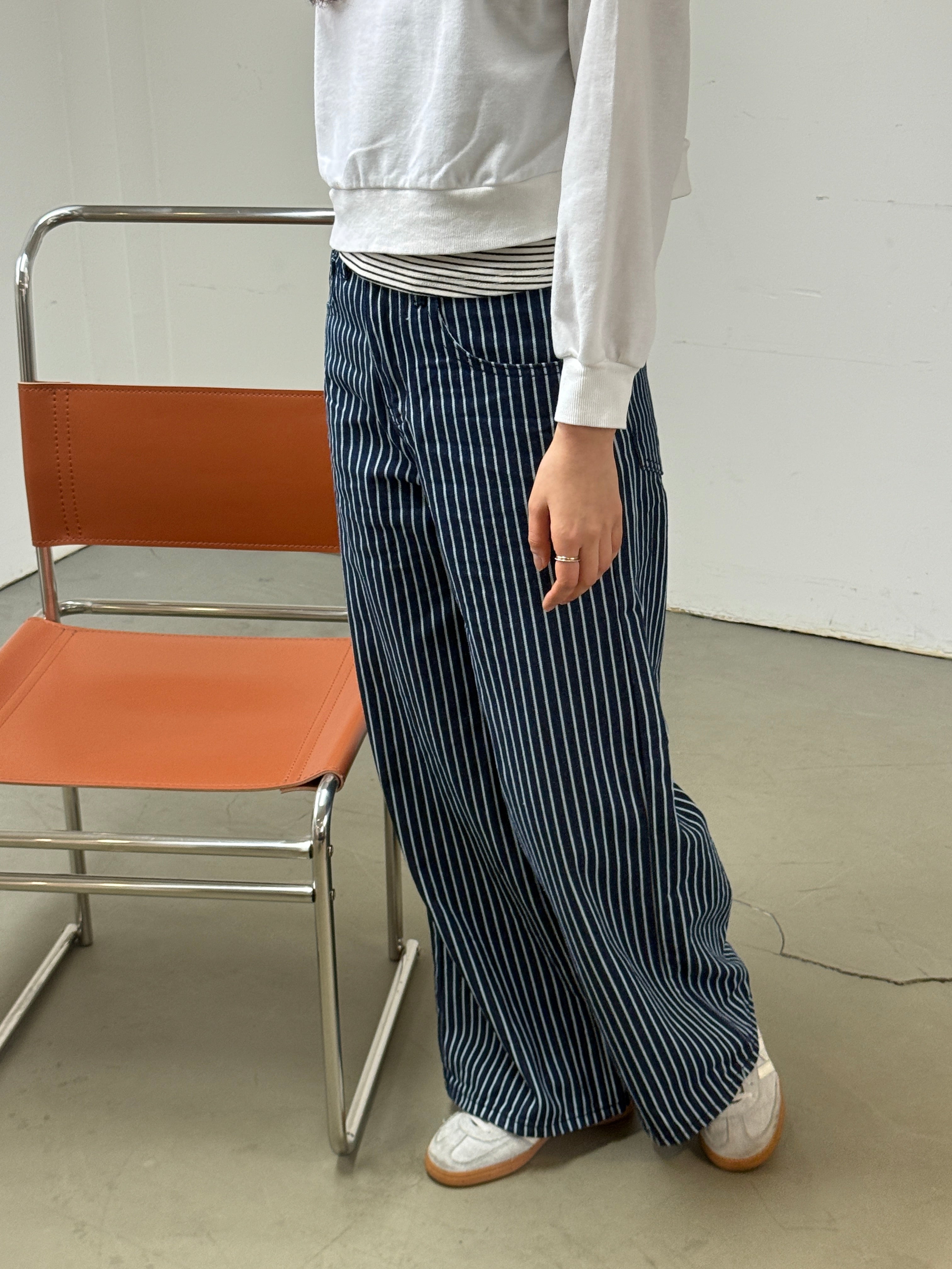 Vertical Stripe Wide-Leg Pants
