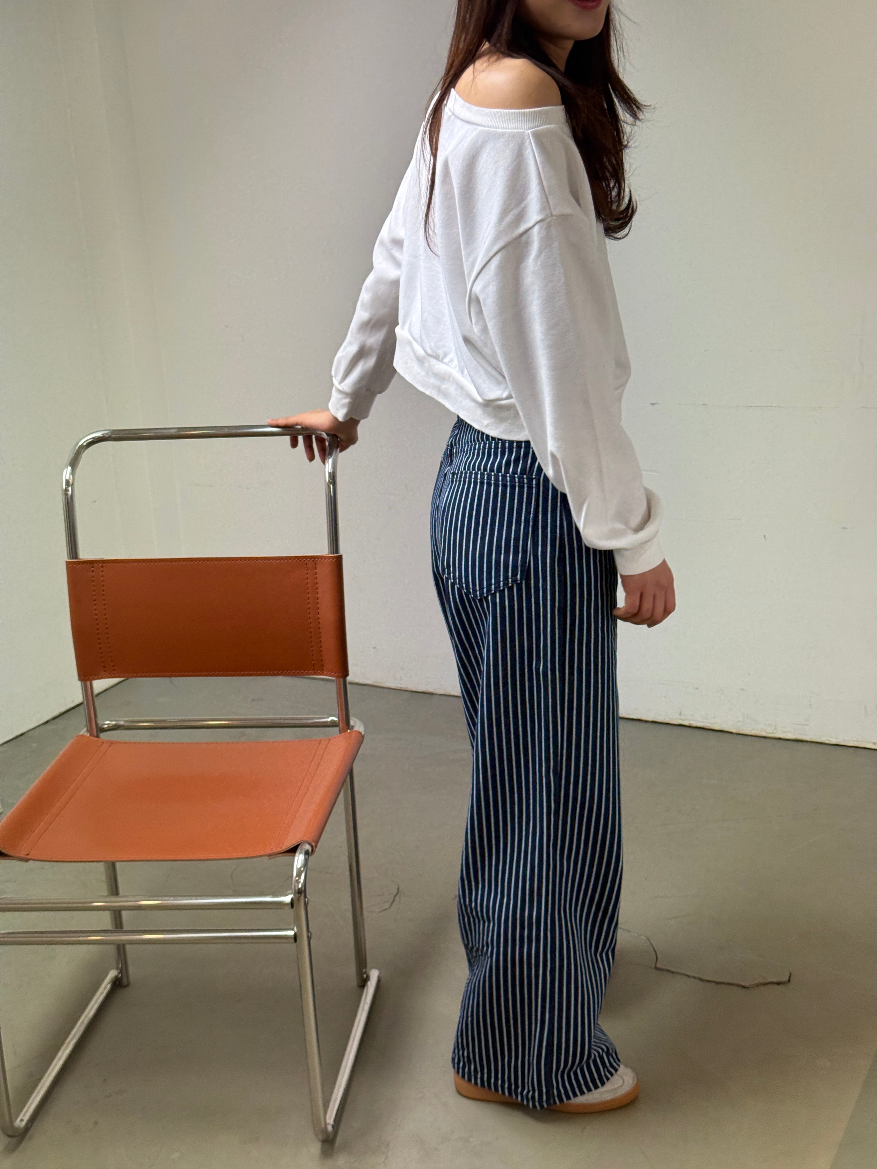 Vertical Stripe Wide-Leg Pants